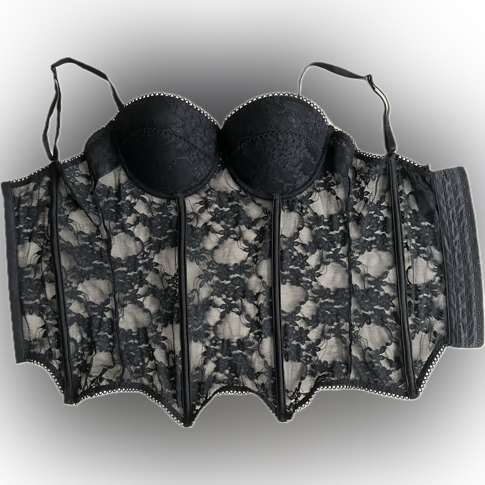 💋🔥 Lace Corset | Bustier | Lingerie | Hook-and-Eye | Adjustable | Padded Cups